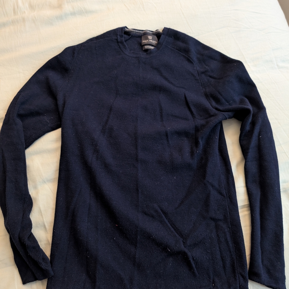 Mack Weldon Blue Crewneck Sweater with Ribbed Details